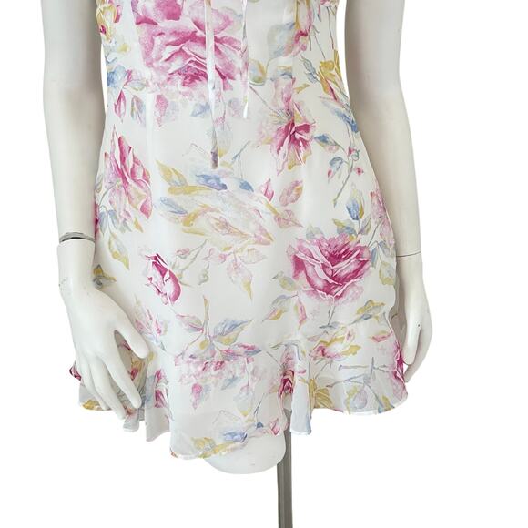 Majorelle Milkmaid Floral Mini Dress Size Small White Pink Tie Front Sunbeams - Picture 4 of 14